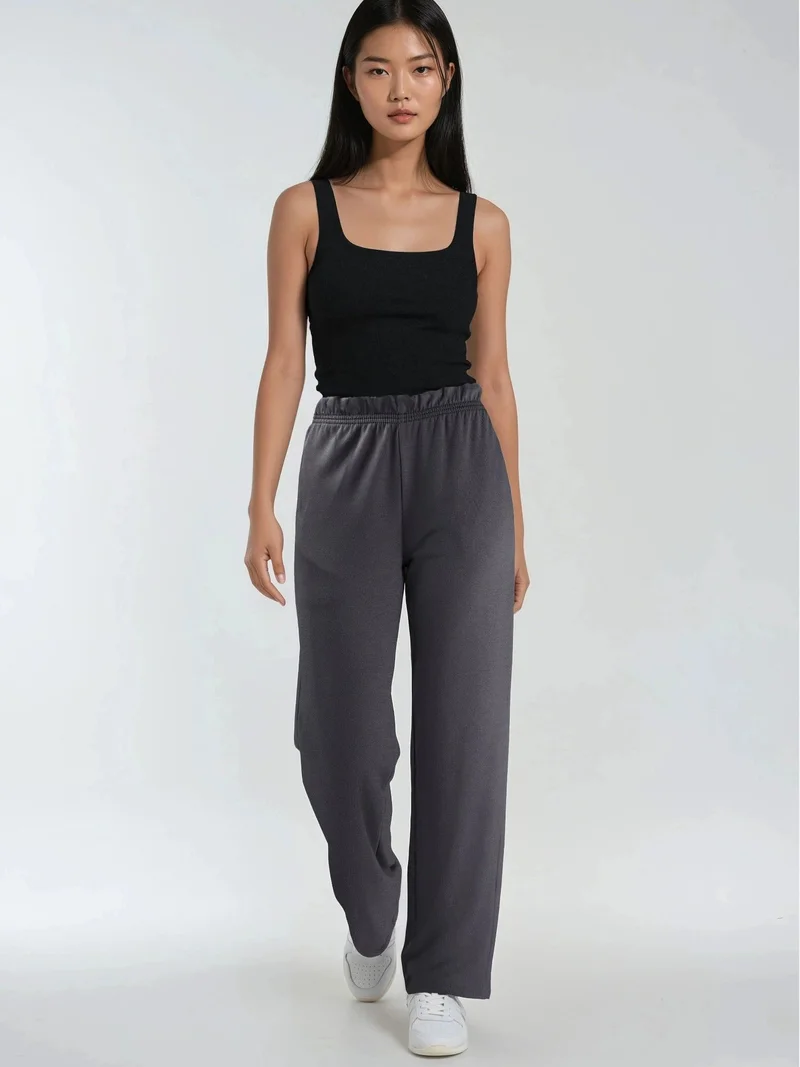 HICCUP Grey Modal Touch Elastic Waist Straight Leg Pants Bersan Collection for Women | Best Price UAE